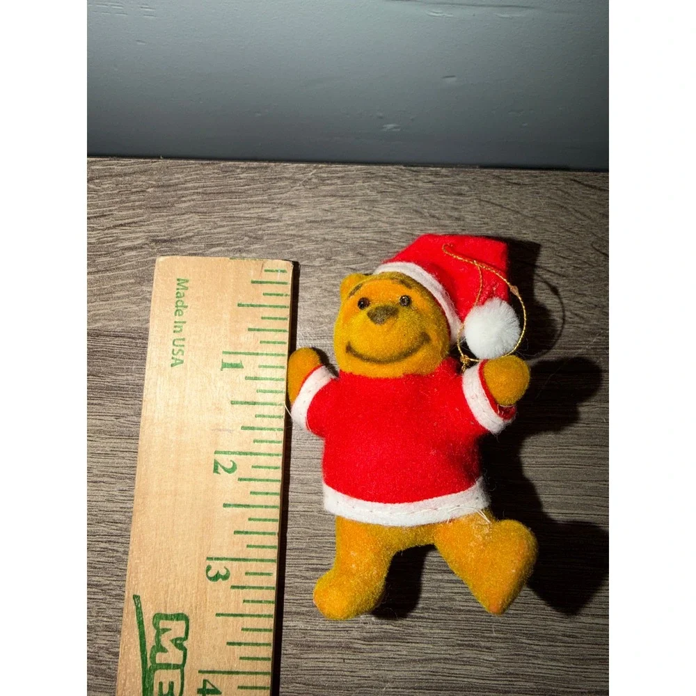 Vintage Disney Winnie the Pooh Christmas Ornament Santa Suit Flocked 3.5 Inch